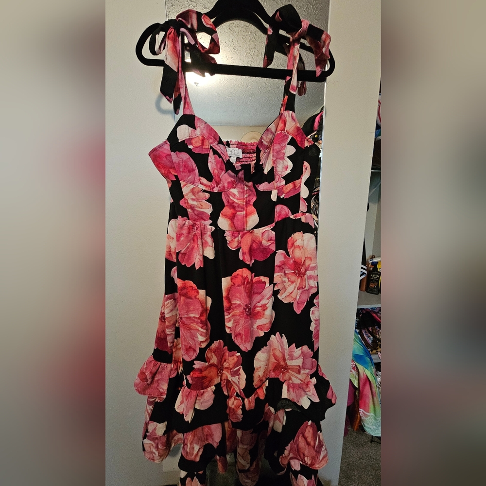 Vibrant Pink and Orange Ruffled Sleeveless Blouse